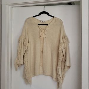 Cream fringe poncho